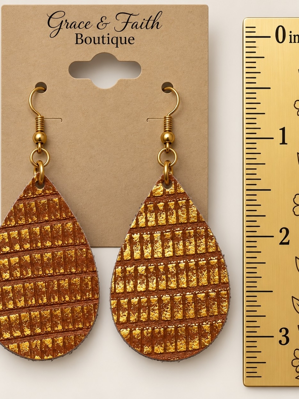 Gold Teardrop Leather Earrings